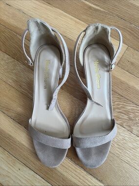 Taupe Suede Ankle-Strap Heels